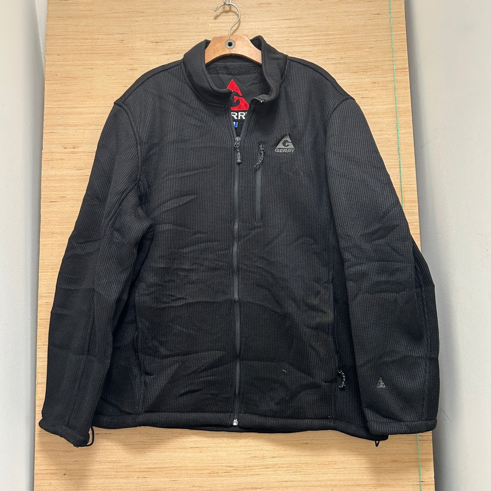 Gerry Mens Black Waffle Knit Fleece Lined Full Zip Jacket Mock Neck Outdoor L